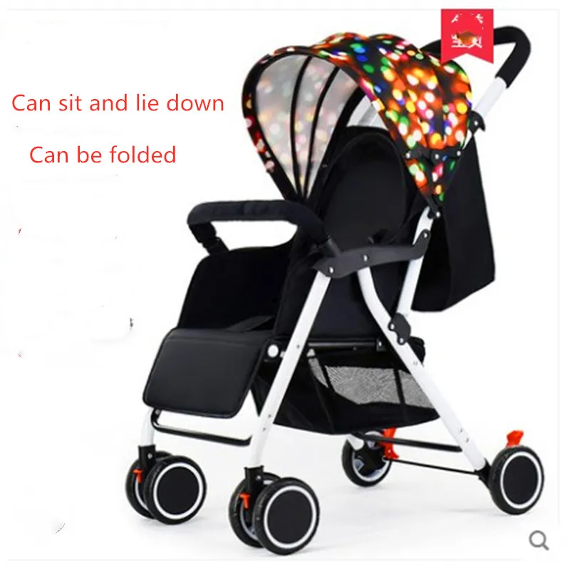Polka dot pattern Детская коляска может лежать и лежать, легкая складная четырехколесная коляска для новорожденных, детская коляска - Цвет: Polka dot pattern