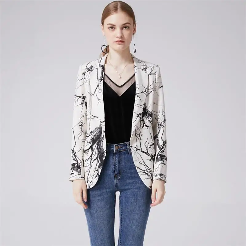 Elegant Blazer Feminino Women Floral Long Sleeve Blazer Notched Collar Coat Female Casual Outerwear NPB002S