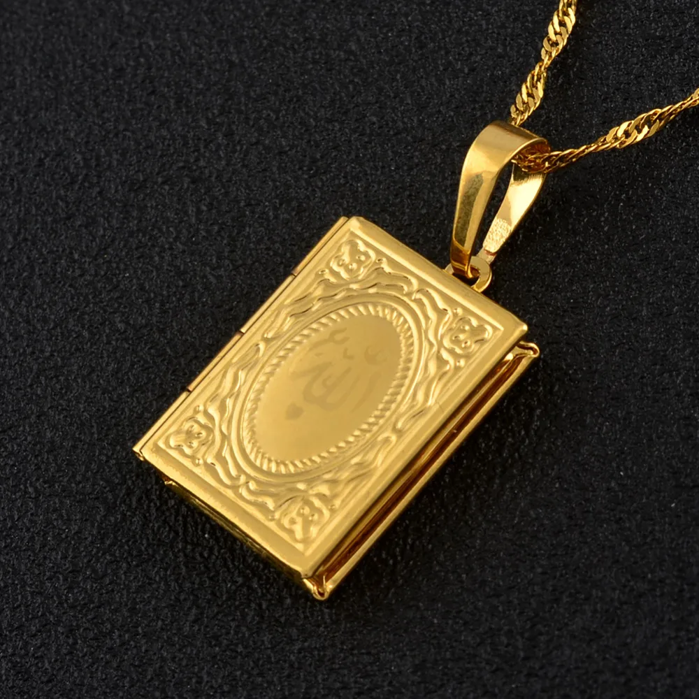 Anniyo Allah Box Necklacers for Women Muhammad Gold Color DIY Keeping Photo Pendant Muslim Islamic Jewelry Gifts #068002 | Украшения и
