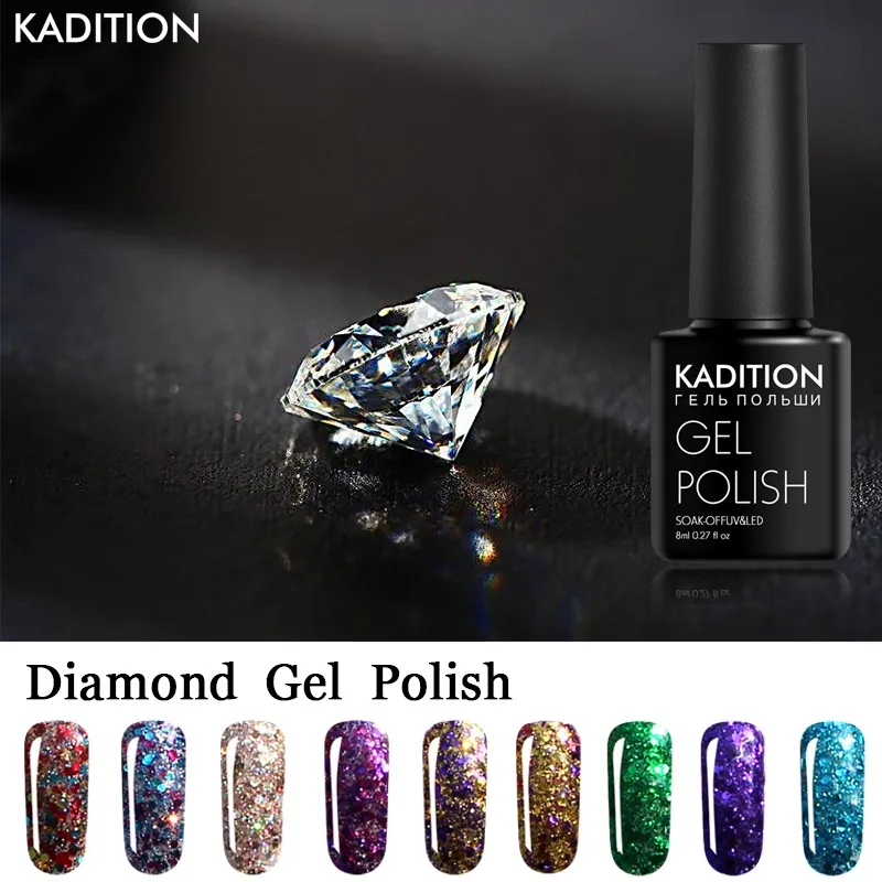 KADITION ногтей гель Краски Алмаз красочный блеск Bling Лаки мерцающий польский