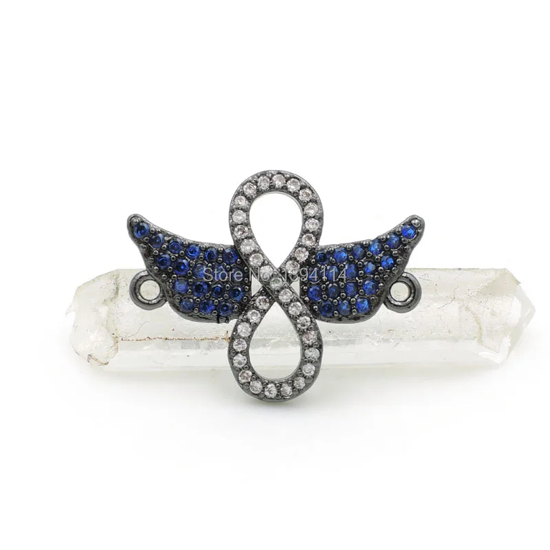 22*17*2mm Micro Pave Blue CZ Combination Of Double Wings And Infinity Symbol Connectors Fit For Making Bracelets Jewelry | Украшения и