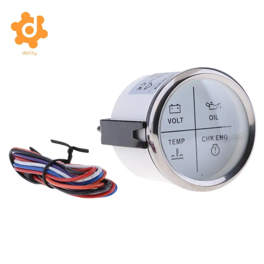 2&quot 52mm 4 LED Alarm Gauge VOLT OIL TEMP CHK ENG Indicator White Chrome | Автомобили и мотоциклы