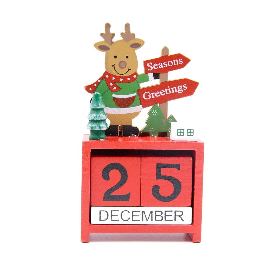1pcs Creative Calendar Christmas Desktop Gifts Toy Decorations Wood Material Ornaments Deer Snowman Santa Claus Advent Calendars | Дом и сад