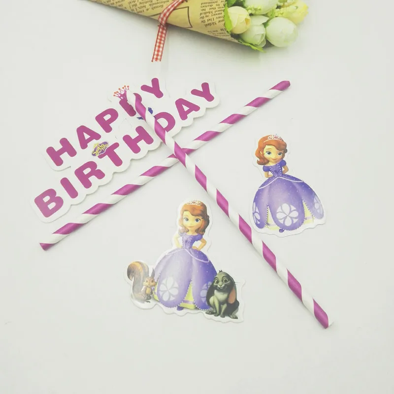 Cake Topper 1pcs Дисней София предметы для вечеринки принцессы салфетки подсвечник тарелки чашки ножи и вилки ложки попкорн украшения на день рождения - Цвет: Cake Topper 1pcs