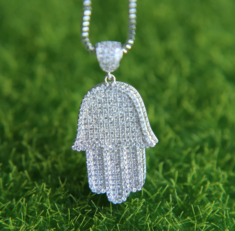 Акция 2017 Летняя мужская длинная цепь Хамса Рука Хип хоп украшение микро паве cz