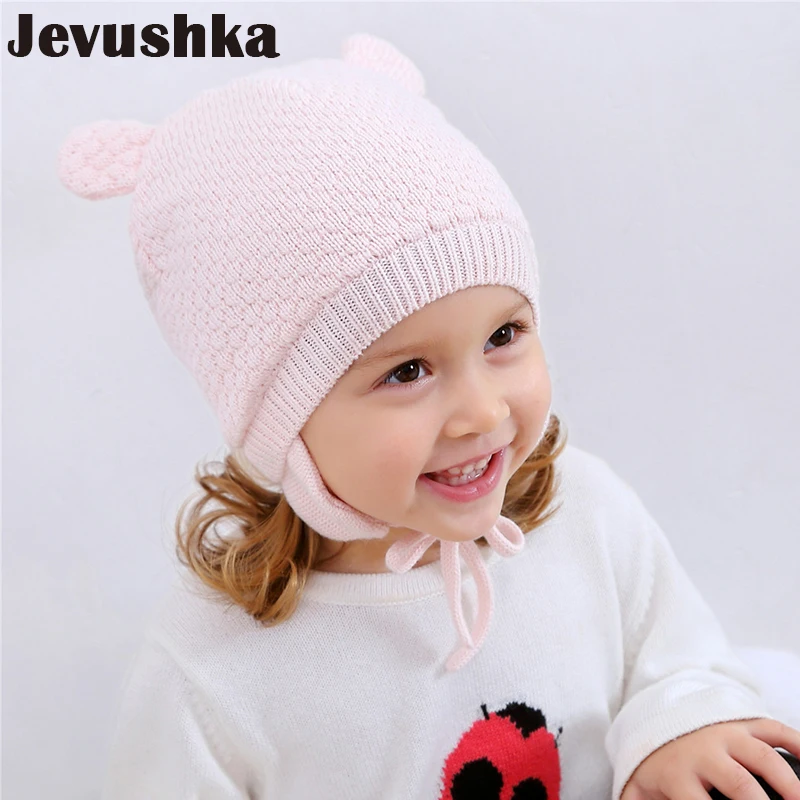 Winter Cotton Baby Hat Knitted Beanie Girls and Boys Bomber Caps Cute Ears Hats for Kids Beanies Gorro HT014 | Детская одежда и