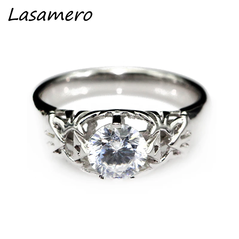LASAMERO круглое 1CT кольцо Moissanite Solitaire Legend of Zelda Triforce Inspired 14k 585 Белое золото