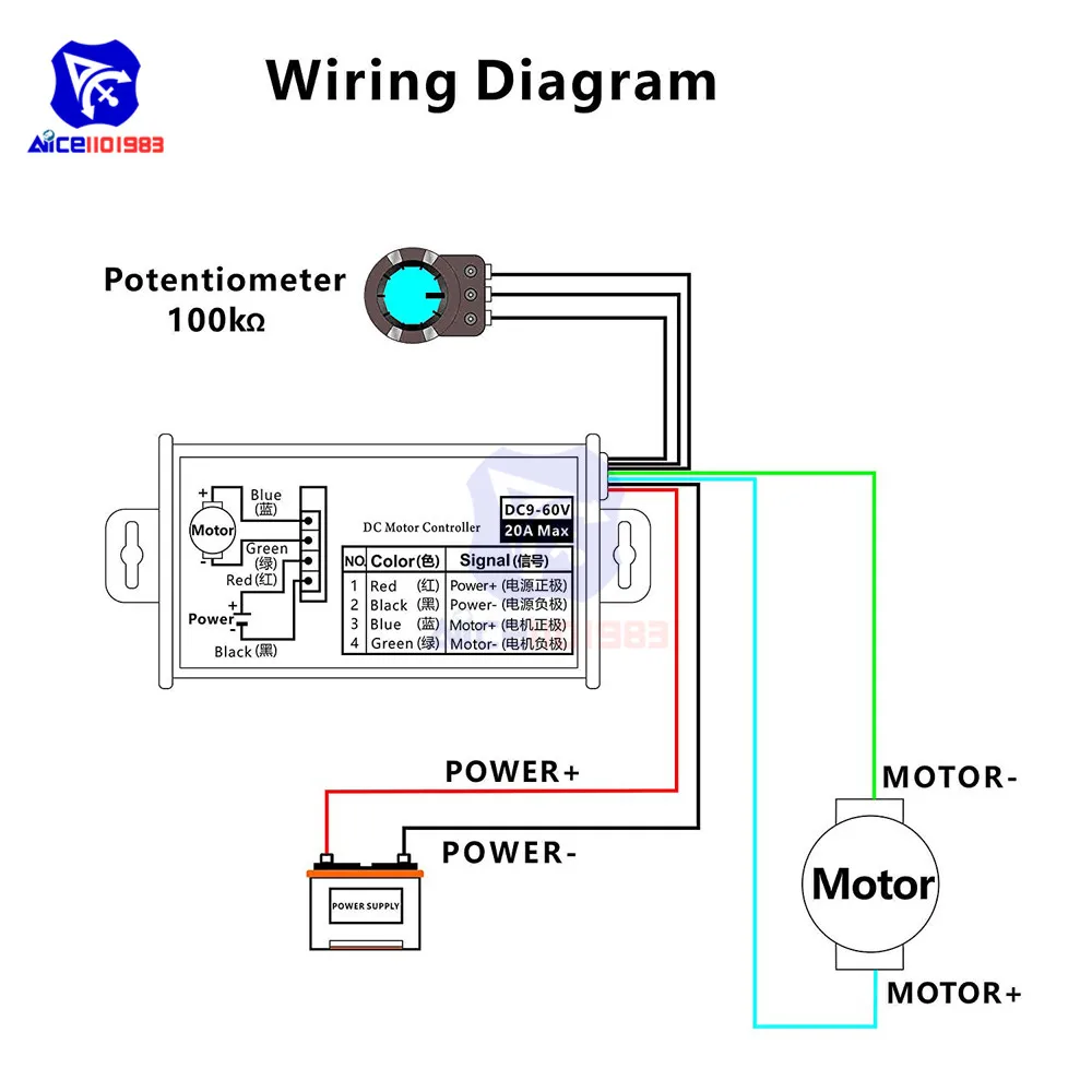 Diymore DC 9 12V 24V 60V 20A PWM двигатель постоянного тока Плавная переключатель регулятора
