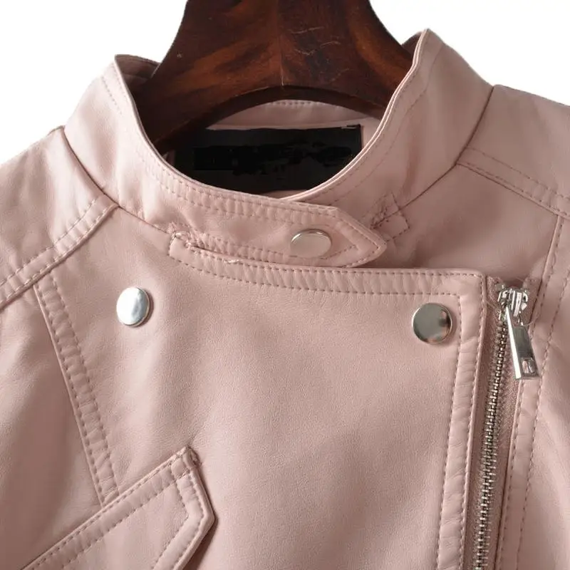 

Fashion New Autumn Women Faux Leather Jacket Black Pink White Biker Coat Short Motorcycle Bomber Jackets Basic Outwear