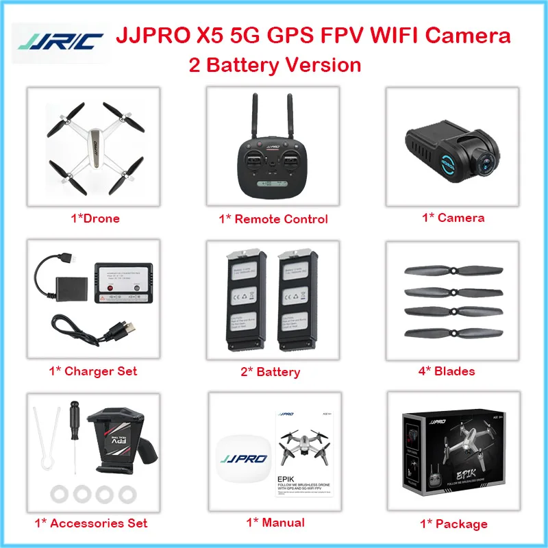 JJPRO X5 2Battery Профессиональный gps Дрон JJRC JJPRO X5 с 5G WiFi FPV 2K HD камерой бесщеточный Квадрокоптер следите за мной высота удержания вертолет - Цвет: JJPRO X5 2Battery