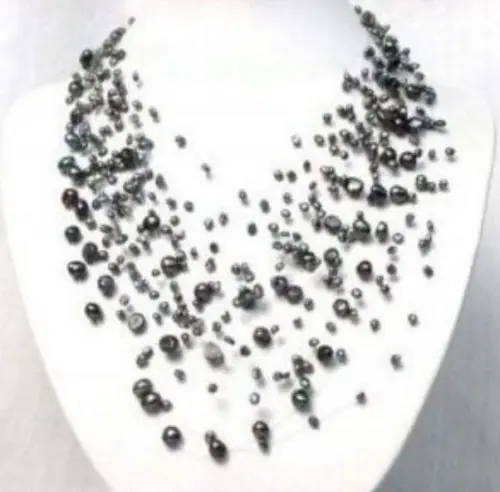 

FREE shipping> >>>>Beautiful black gray freshwater pearl necklace new 17