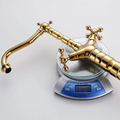 Смеситель для ванной комнаты золотистый кран раковины с двойной ручкой одно