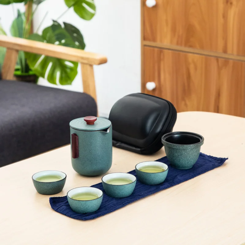 Green TANGPIN ceramic teapot gaiwan with 4 cups a tea sets portable travel tea set drinkware - Цвет: Green