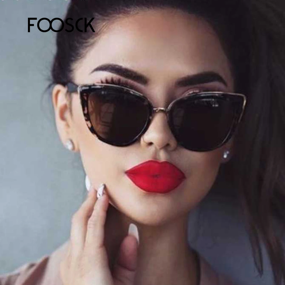 Женские солнцезащитные очки кошачий глаз FOOSCK, брендовые дизайнерские винтажные очки в стиле ретро с градиентом, UV400