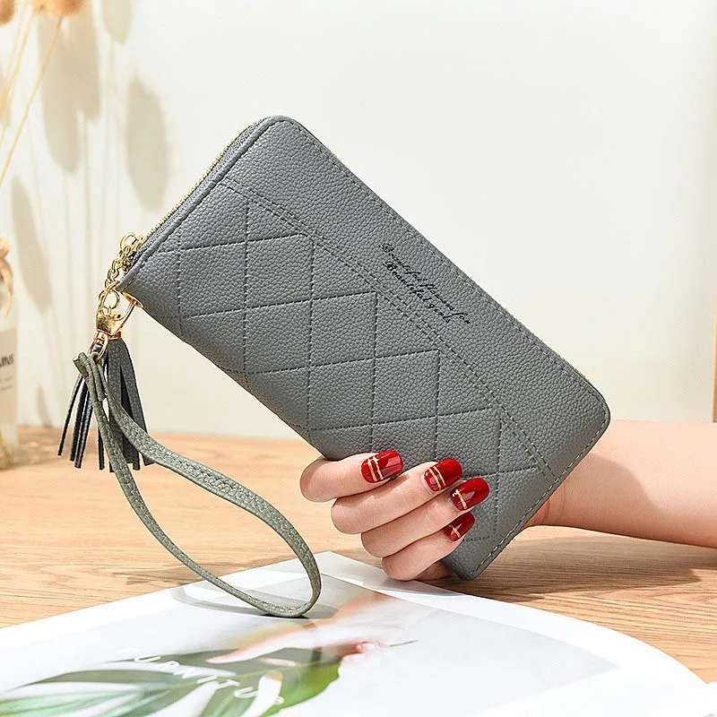 Grey Женские кошельки на молнии с кисточками, кошелек для монет, держатель для карт, длинный женский кошелек, браслет, сумки для денег, Карманные женские кошельки, сумки - Цвет: Grey