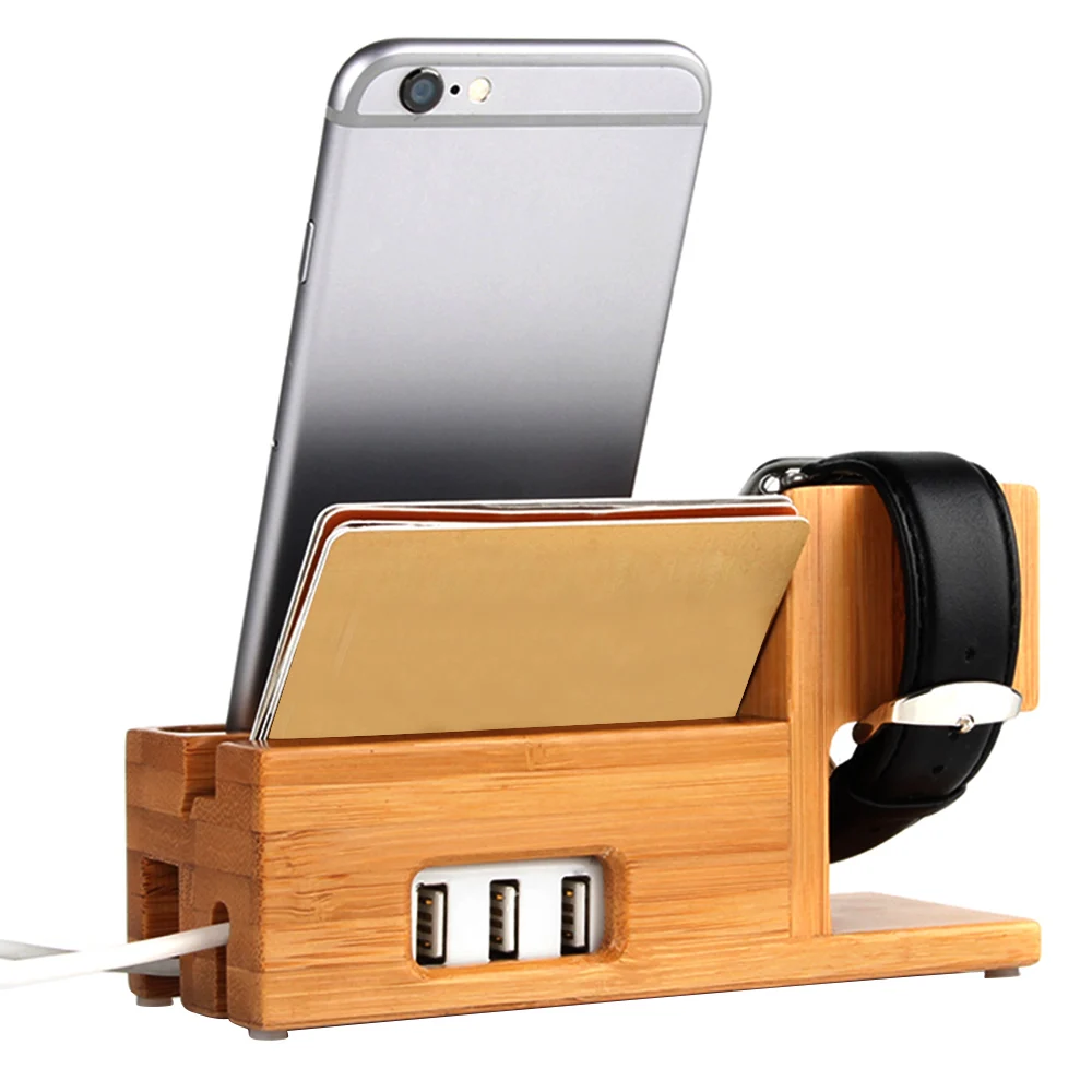 Besegad деревянная зарядная станция Док Подставка держатель w/3 usb хаб порт для Apple Watch