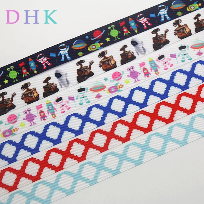 DHK 7/8'' 10yards quatrefoil space robot printed grosgrain Ribbon Accessory hairbow headwear decoration Wholesale OEM B1753 | Дом и