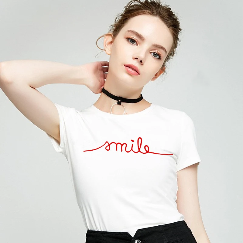 

SDRawing keep smile print t shirt Graphic tees Women Clothing 2020 Summer Funny t shirts Harajuku Tumblr Hipster Ladies T-shirt