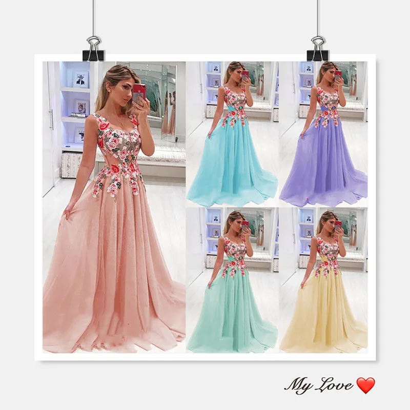 Long Dress 2019 Women Formal Party Prom Gown Robe Luxury women's dress princess print | Женская одежда