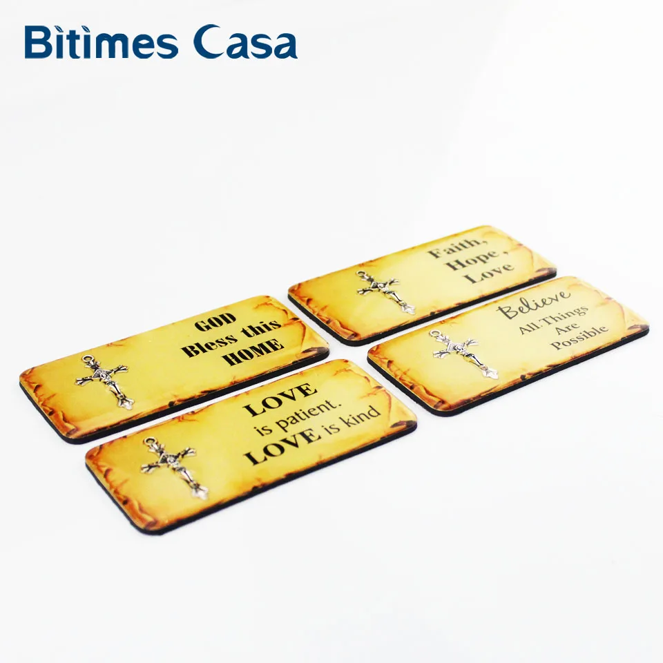 Bitimes 4 шт./лот эпоксидной магниты на холодильник Библии Серебристый Крест магнитный холодильник Стикеры с мудростью слова Aimant