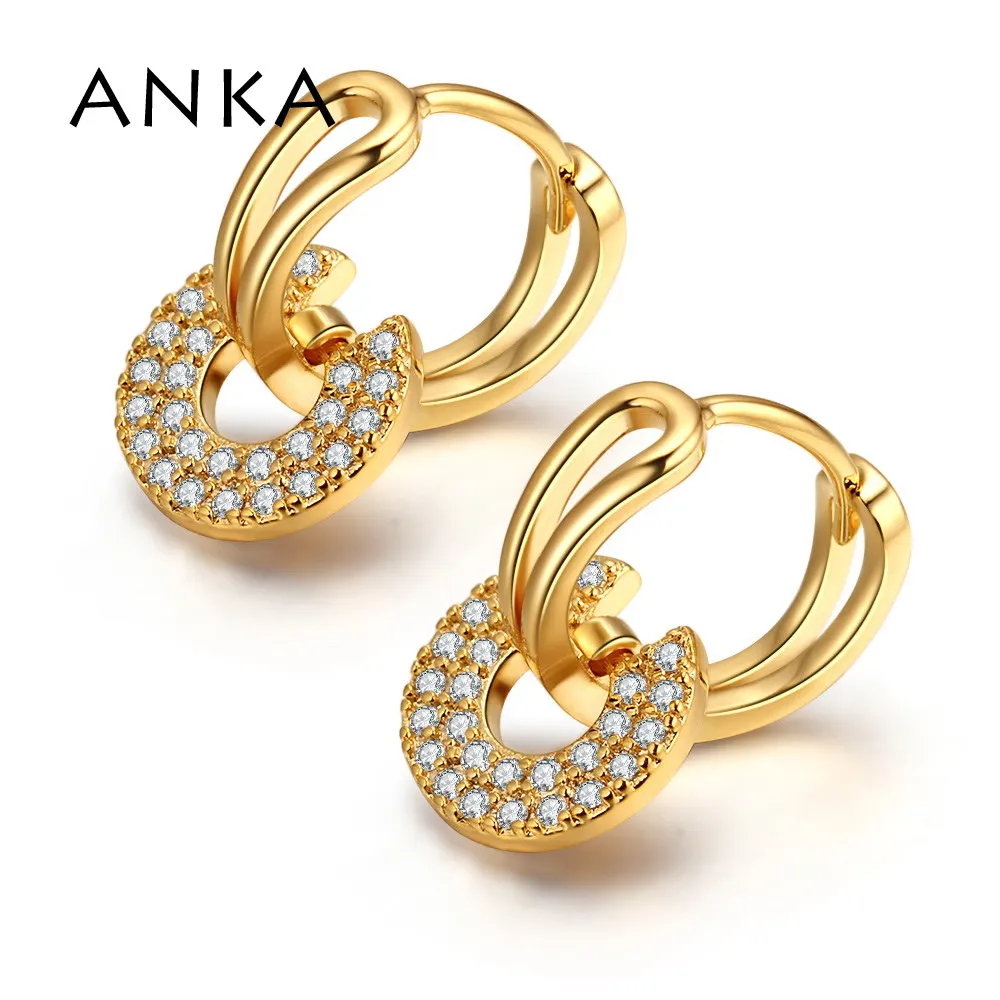 ANKA Gold Color Copper Earrings With Stones Cubic Zirconia Women's Earings New Design Jewelry For Birthday Party #132888 | Украшения и
