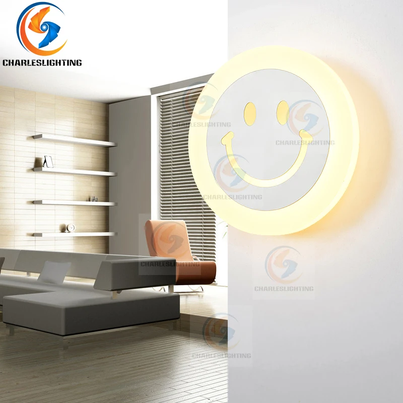 

Acrylic Creative Modern Led Wall Light For Living Room Beside Room Bedroom Lamps LED Wall Sconce Bathroom Wall Lamp Smile Face