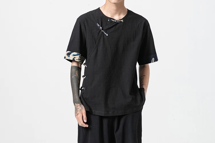 Sinicism Store мужские лоскутные футболки Harajuku уличная летняя хлопковая льняной Топ Мужская футболка в китайском стиле белые футболки