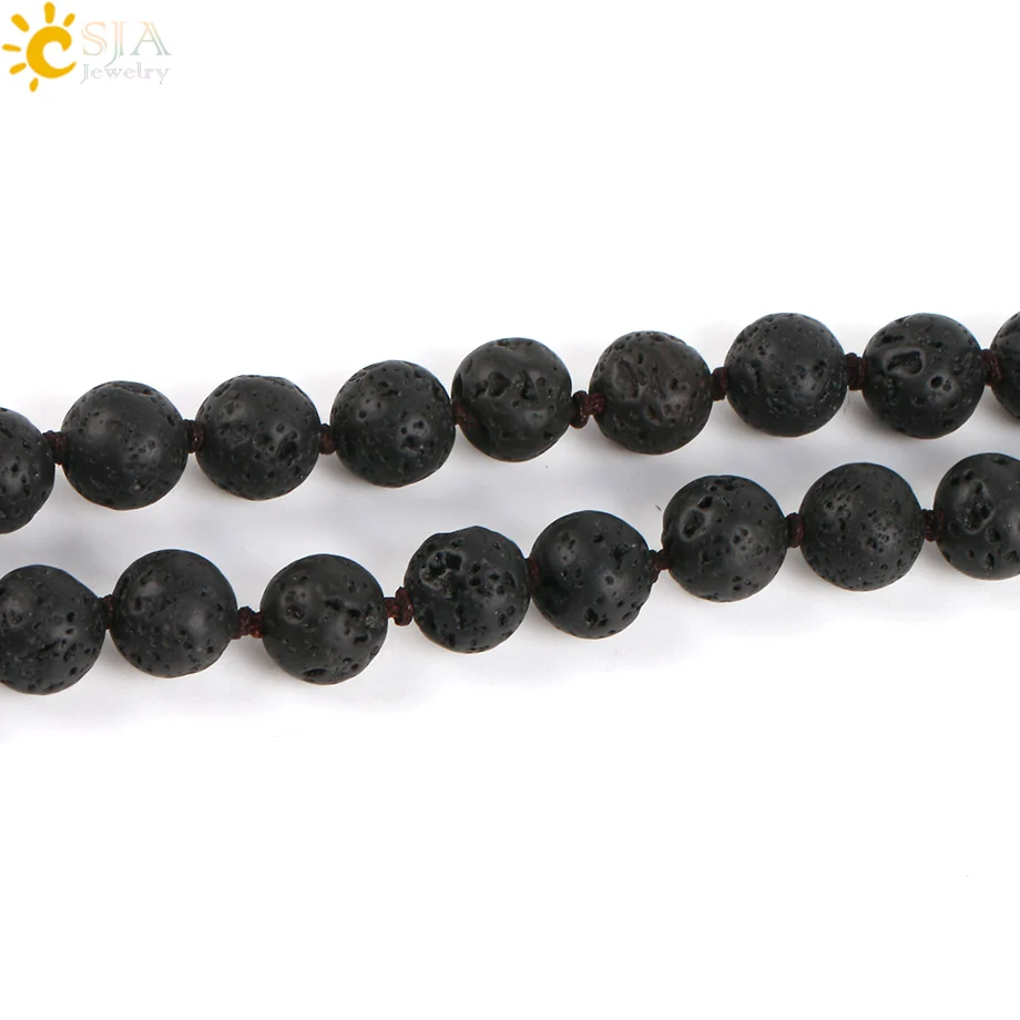 CSJA натуральный камень черный вулканическая лава бусы длинное ожерелье 7 Чакра