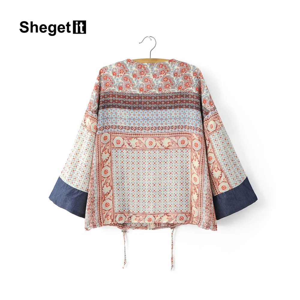 Shegetit Винтаж принт Тренчи для женщин Для шифон V Средства ухода за кожей Шеи