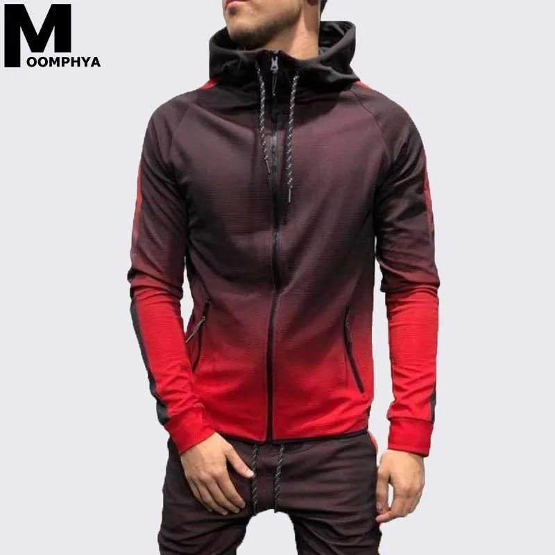 

Moomphya Gradient color zipper cardigan men hoodies Side stripes hoodie men Streetwear hooded sweatshirts sudaderas para hombre