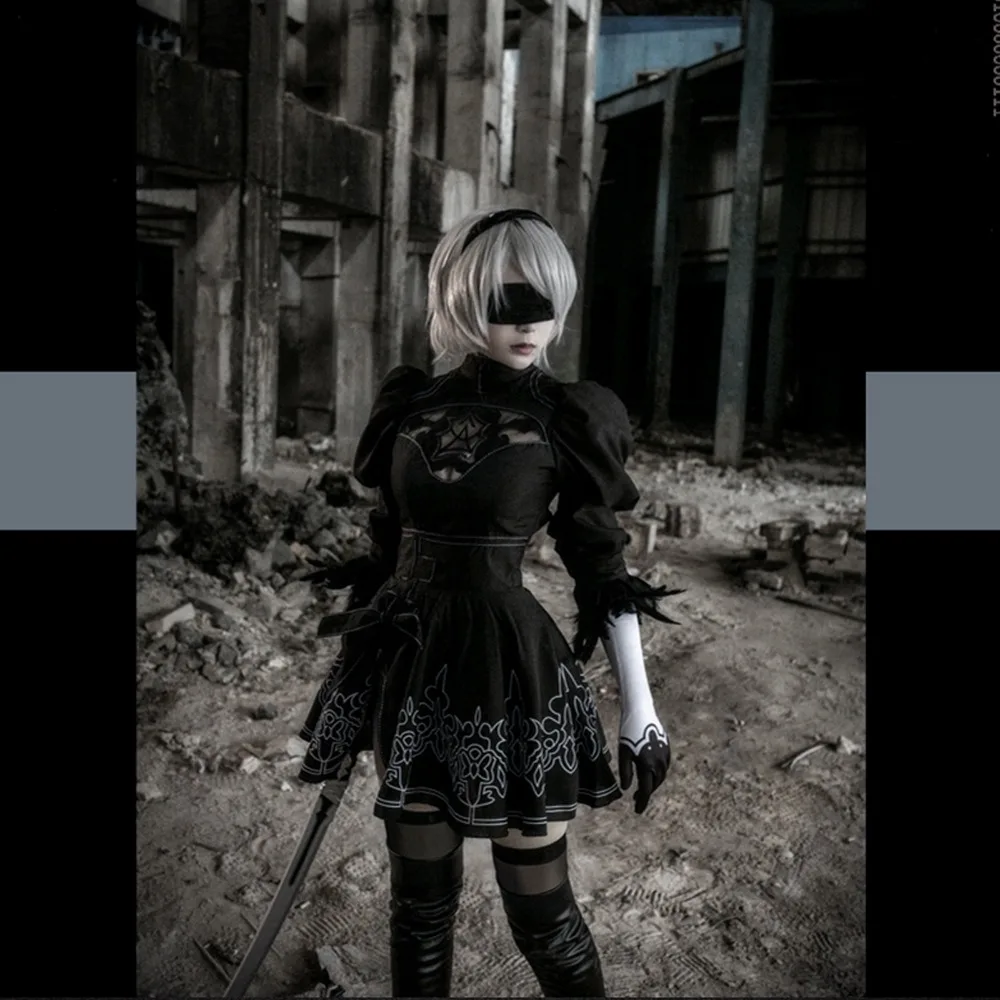 Женский костюм для косплея Nier Automata 2B нарядное черное платье Хэллоуина вечерние
