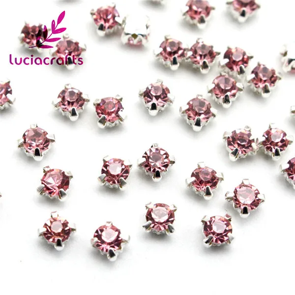 Lucia crafts 100 шт/200 шт 4 мм ss16 стеклянная Серебряная основа Стразы прозрачный кристалл AB пришивные стразы коготь для шитья DIY G0814 - Цвет: Light pink  100pcs