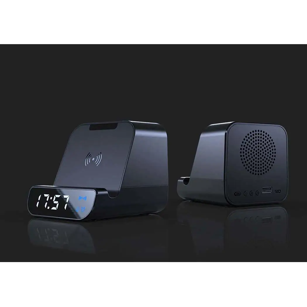 Portable Bluetooth Speaker Wireless Charger Power Bank Clock 4 in 1 Recharge Multifunctional Alarm Phone Holder | Электроника