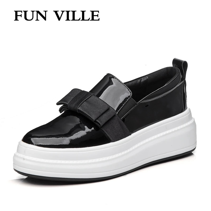 

FUN VILLE New Fashion Women Flat Shoes Spring Autumn Shoes Genuine Leather Thick Platform Casual shoes Female Flats Slip on