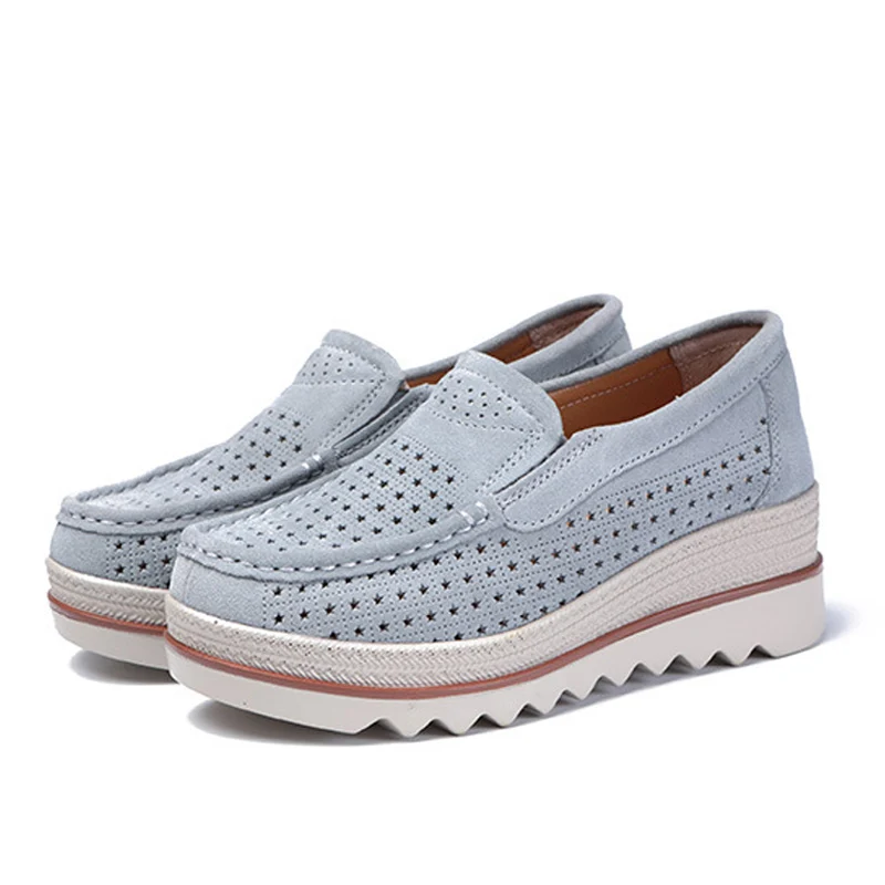 01 hollow gray EOFK/Новинка; сезон весна-осень; женские мокасины на плоской подошве; замшевая обувь из натуральной кожи; женские лоферы без шнуровки; женские мокасины на платформе - Цвет: 01 hollow gray