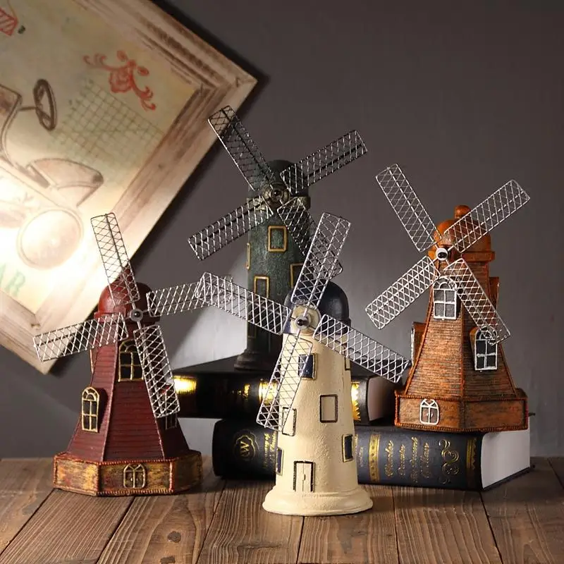 

4 Colors Vintage Resin Dutch Windmill Statue Creative Piggy Bank Desktop Crafts Home Decor Accessories Ornaments Kids Gifts 66