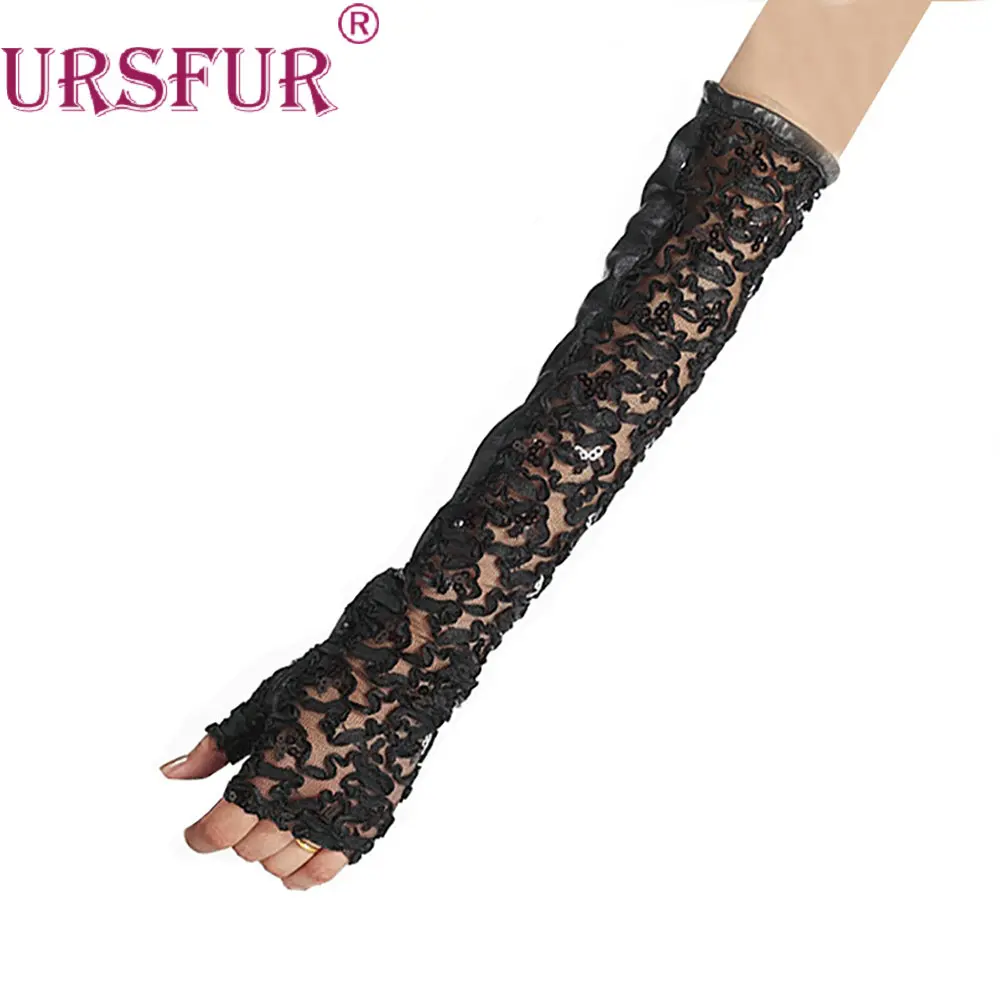 URSFUR ИСКУССТВЕННАЯ Кожа Длинная Рука теплее Кружева 3D вышитые Сексуальные