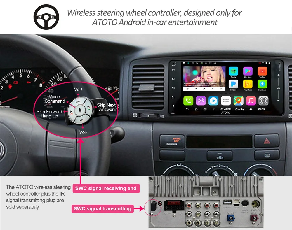 Автомобильный GPS-навигатор ATOTO A6 с 2 динамиками и Android, для избранных toyota / 2 x Bluetooth / A6YTY710S 1G / 16G Мультимедийное радио