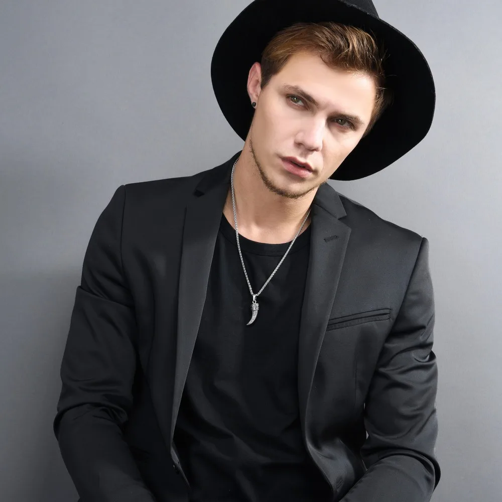 U7 Punk Rock Jewelry Wolf Teeth Men Necklace Gold Color Necklaces &amp Pendants Stainless Steel Chain P746 | Украшения и