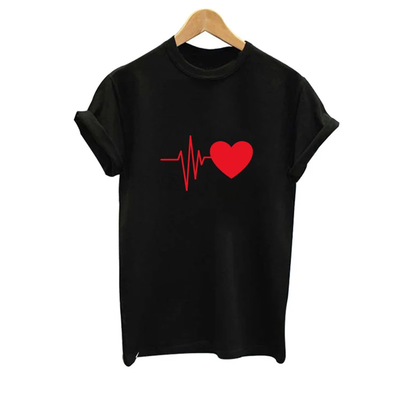 Женские футболки с круглым вырезом и принтом сердцебиения топы