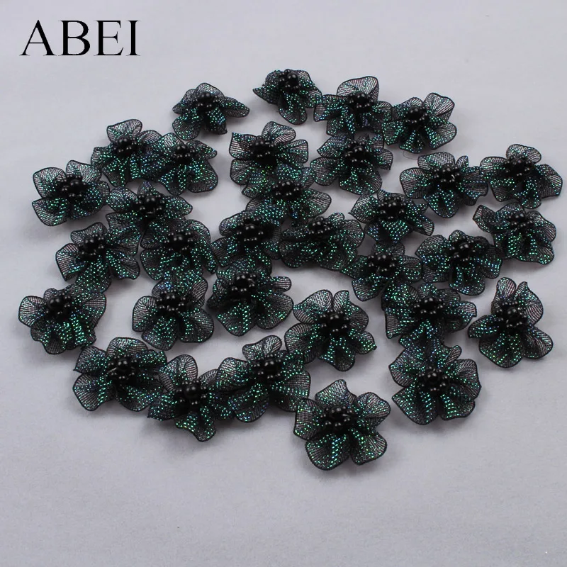 15pcs 3cm Black Mesh Bead Flower Head DIY Scrapbook Card Decoration Handmade Wedding party Dress Crafts | Дом и сад