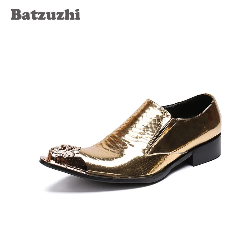 Роскошные мужские туфли Batzuzhi с острым носком золотые кожаные модельные Zapatos Hombre
