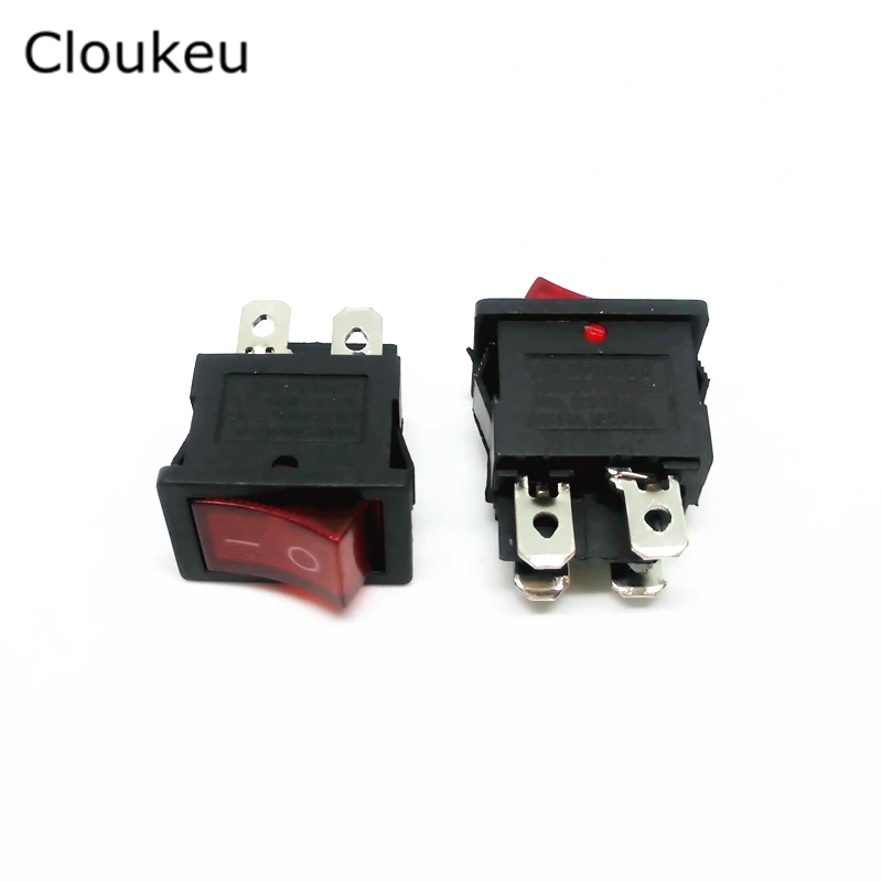 

5Pcs 15*21MM Rocker Switch Red With lamp KCD1-104N 4Pin 2File Seesaw Power switch 6A250V