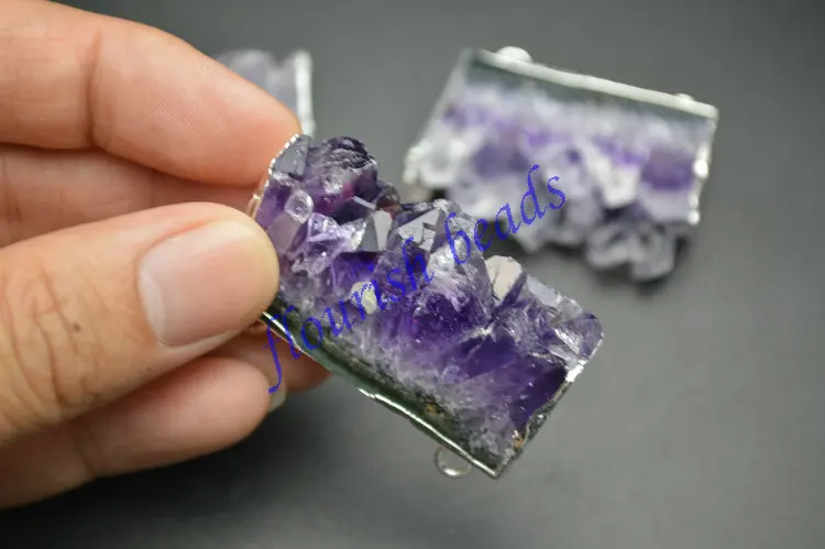 High Quality Natural Druzy Amethyst Square Slice Two Loops Pendants Fashion Jewelry Supplies | Украшения и аксессуары