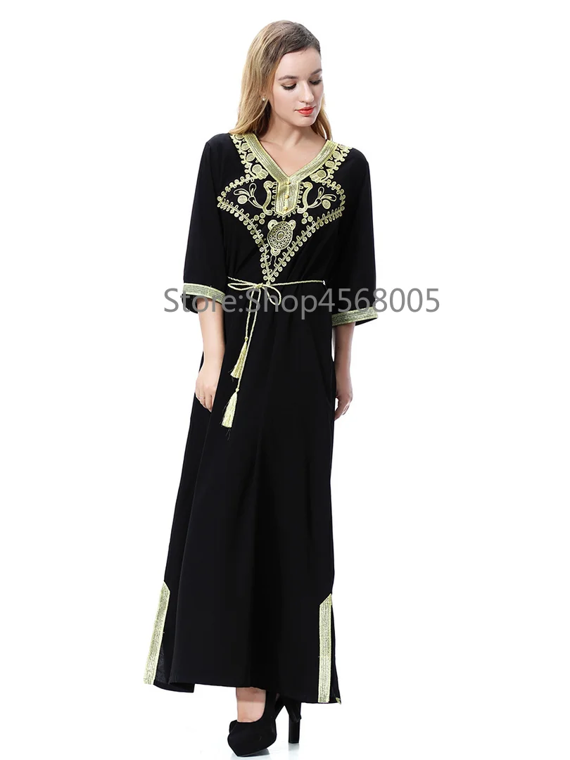 Элегантный мусульманин abaya Макси платье с вышивкой длинные халаты Туника