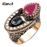 kinel 2019 new unique antique gold ring for women red crystal vintage wedding rings ethnic bridal fine jewelry wholesale