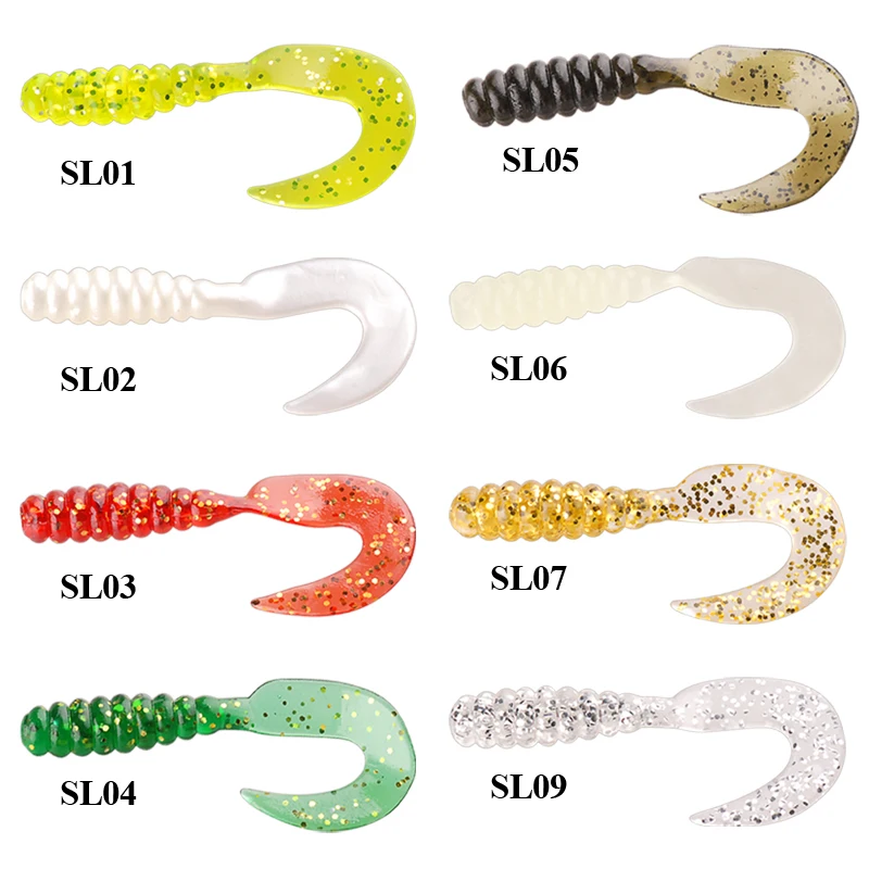 

40Pcs Worm Shape Soft Baits Sickle Tail 3.3cm/4.8cm 8Color Silicone Grub Lure Isca Artificial Bait Para Pesca Fly Fishing Tackle