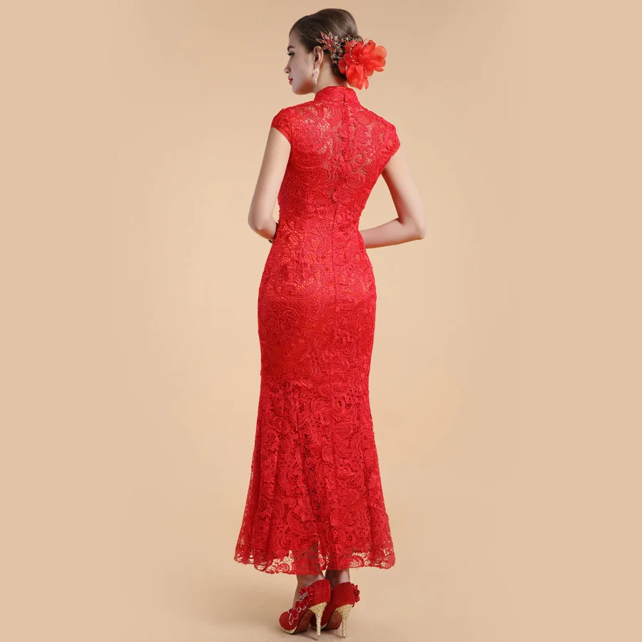 Новый 2017 Мать Платья Cheongsam Изящные Голеностопного Длина Высокая Шея Блесток