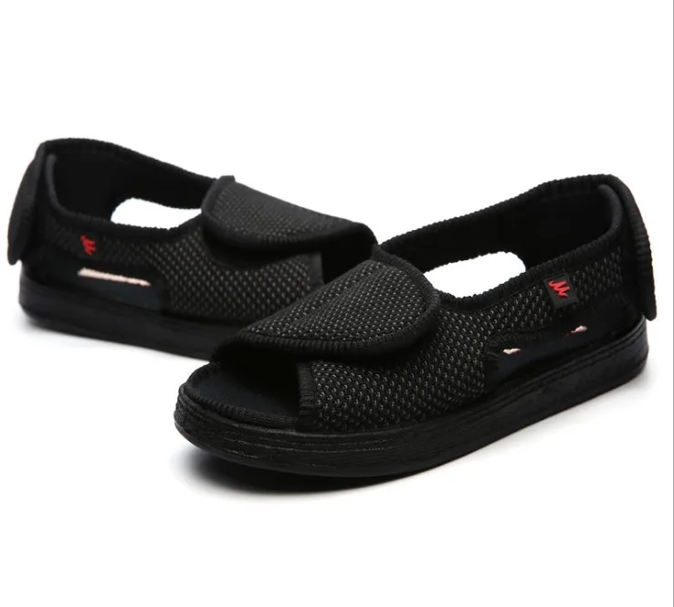 Black49 Inner L295mm Летняя удобная обувь для диабетиков; обувь с толстым носком; подъем большого пальца; Высота стопы; код отеков; сандалии для людей среднего возраста и пожилых людей; диабет - Цвет: Black49 Inner L295mm