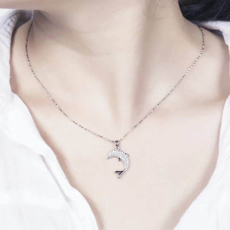 

ANZIW Round Cut Zircon Pendant Necklace 925 Sterling Silver Necklace Animal Dolphin for Women Wedding Engagement Jewelry Gifts